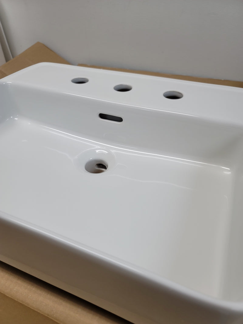 Signature Hardware 447958 Hibiscus 20" Fireclay Vessel Bathroom Sink with 3 Faucet Holes at 8" Centers - White