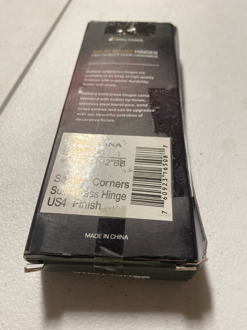 Deltana DSB45B4 4-1/2" x 4-1/2" Ball Bearing Square Corner Full Mortise Hinge - Pair - Satin Brass