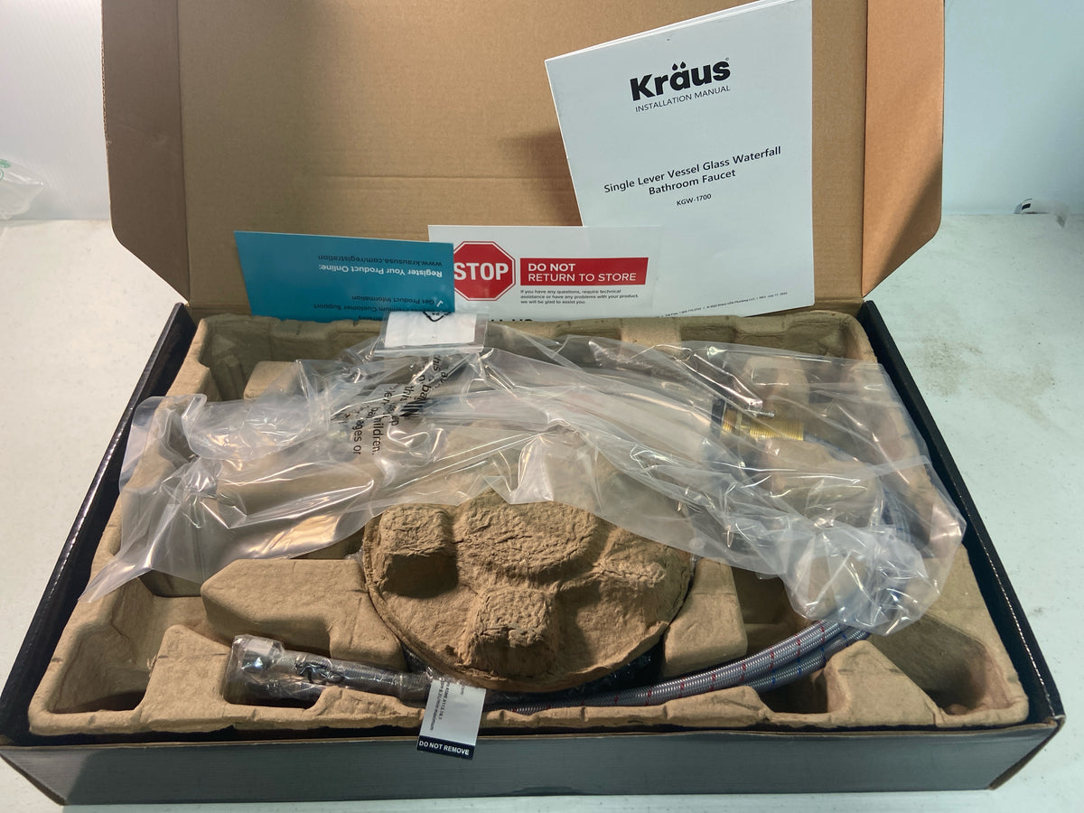 Kraus C-GV-399-19mm-10SN Bathroom Combo - 17" Ladon Glass Vessel Bathroom Sink with Vessel Faucet, Pop-Up Drain and Mounting Ring - Satin Nickel