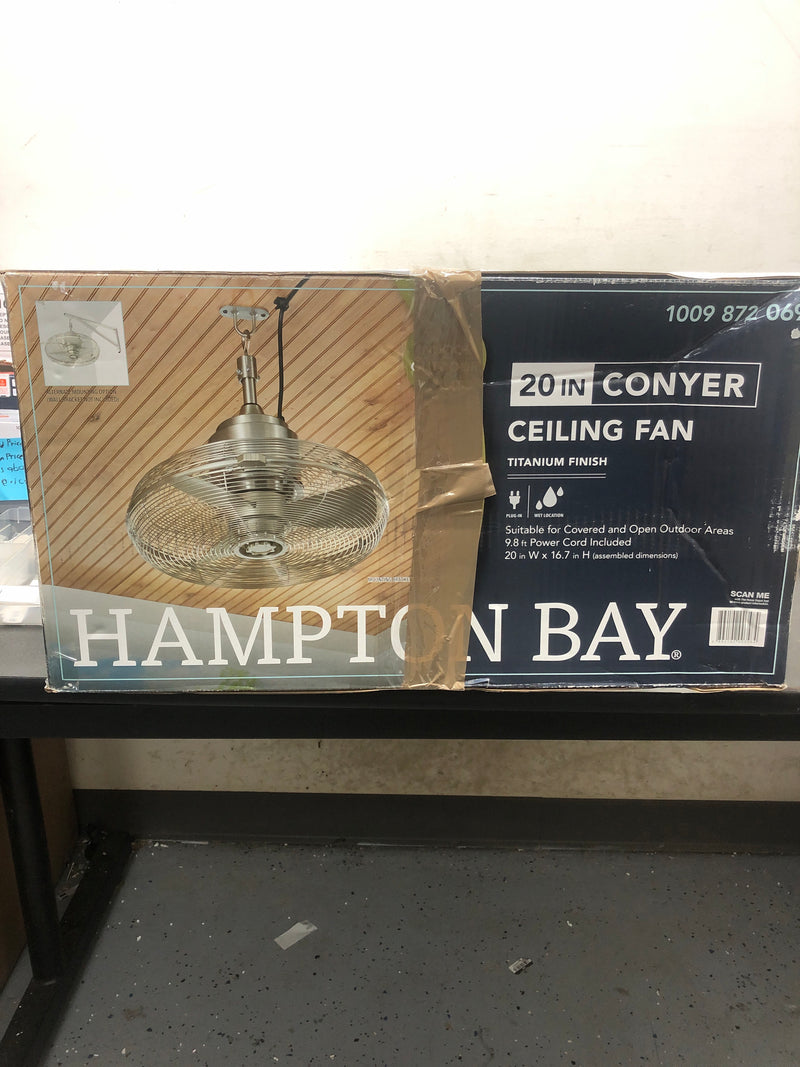 Hampton bay SFZ-500-1 Conyer 20 in. Indoor/Wet Outdoor 3-Speed Anywhere Fan Silver with Convenient Hanging Hook