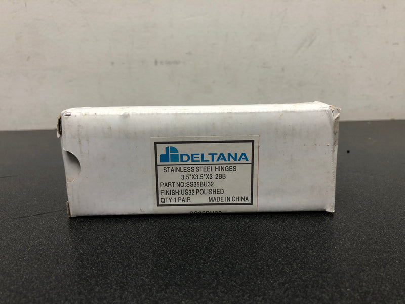 Deltana SS35BU32 3.5" x 3.5" Stainless Steel Square Corner Ball Bearing Mortise Hinge - Pair - Polished Stainless Steel