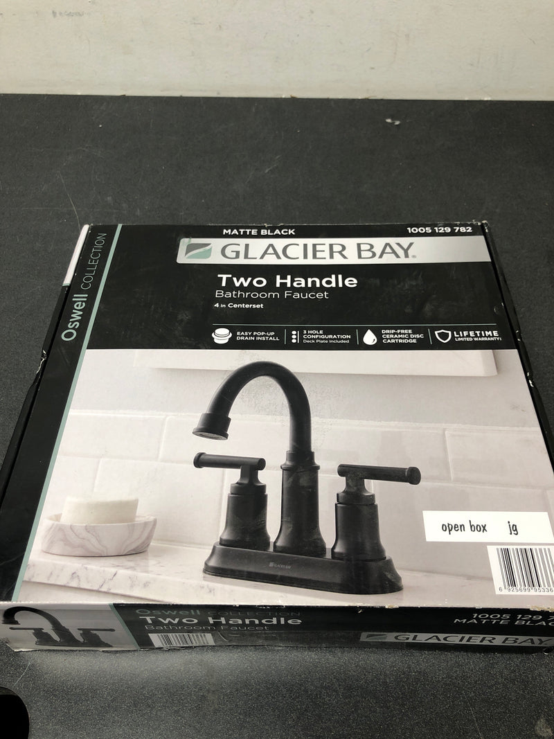Glacier bay HD67083W-6010H Oswell 4 in. Centerset 2-Handle High-Arc Bathroom Faucet in Matte Black