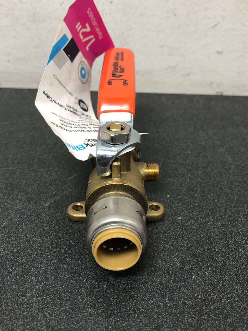 Sharkbite UR24615 Max 1/2 in. Brass Push-to-Connect Ball Valve with Drain and Drop Ear