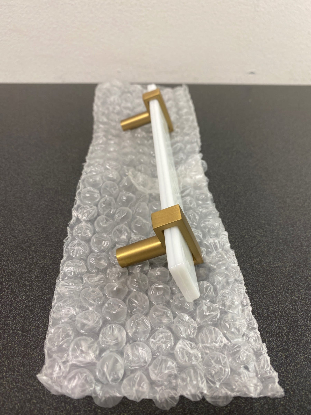 Sietto P-1901-9-SB Adjustable Center to Center 9 Inch Long Handle Cabinet Pull with White Glass - Satin Brass