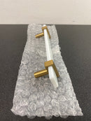 Sietto P-1901-9-SB Adjustable Center to Center 9 Inch Long Handle Cabinet Pull with White Glass - Satin Brass