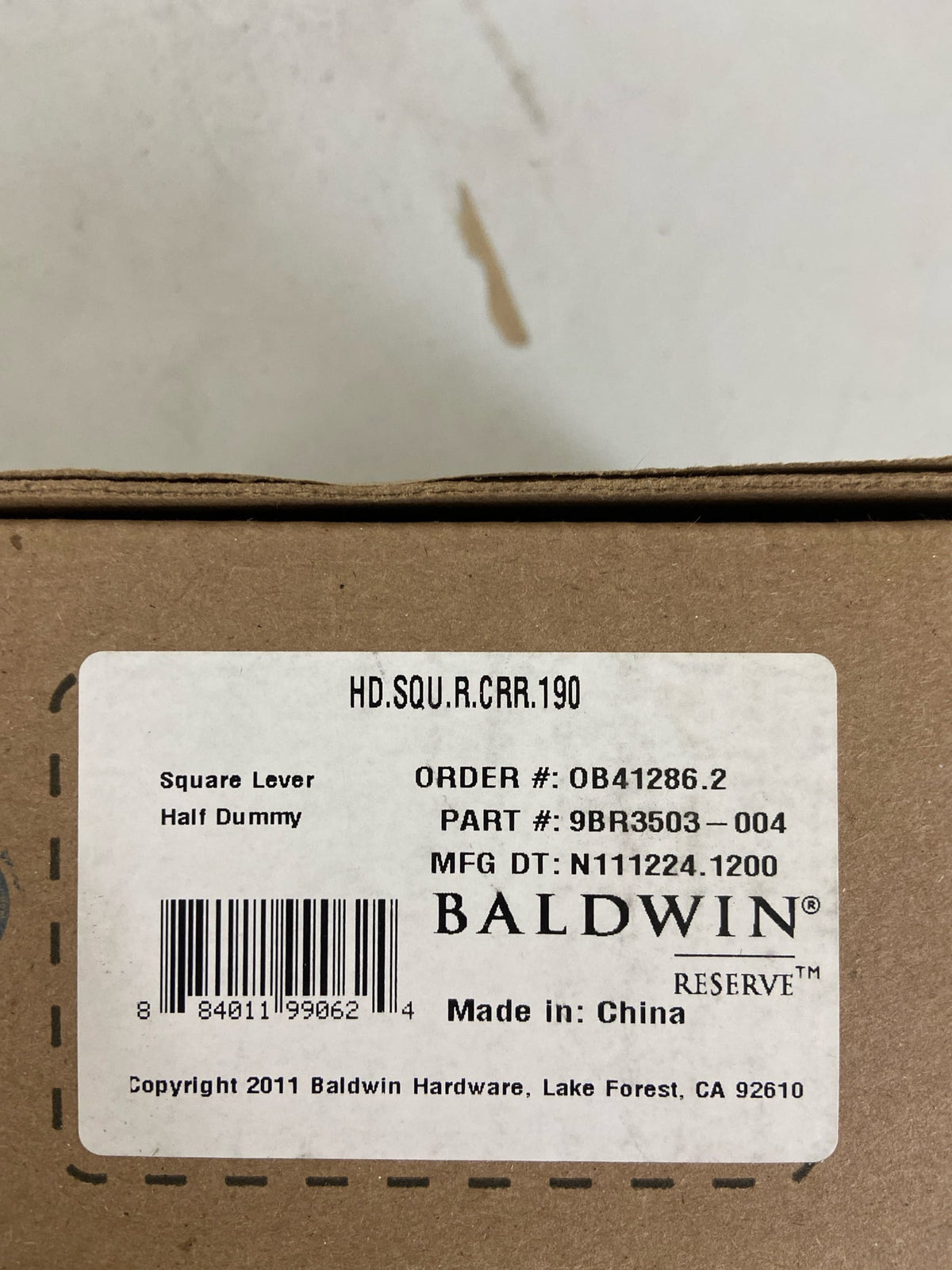 Baldwin HDSQURCRR190 Square Non-Turning One-Sided Dummy Door Lever with Round Rose - Satin Black