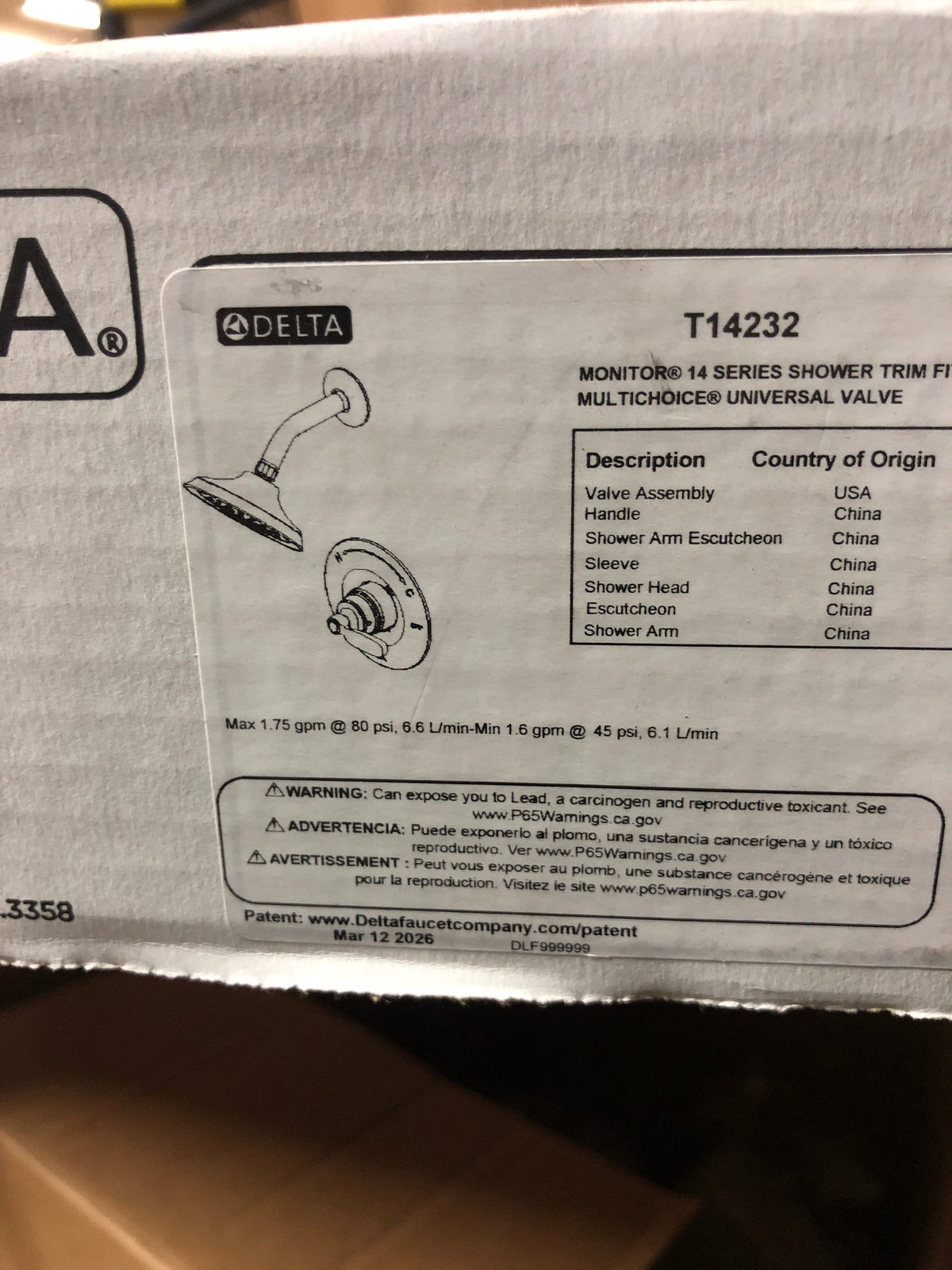 Delta T14232 Woodhurst Shower Only Trim Package with 1.75 GPM Single Function Shower Head - Chrome