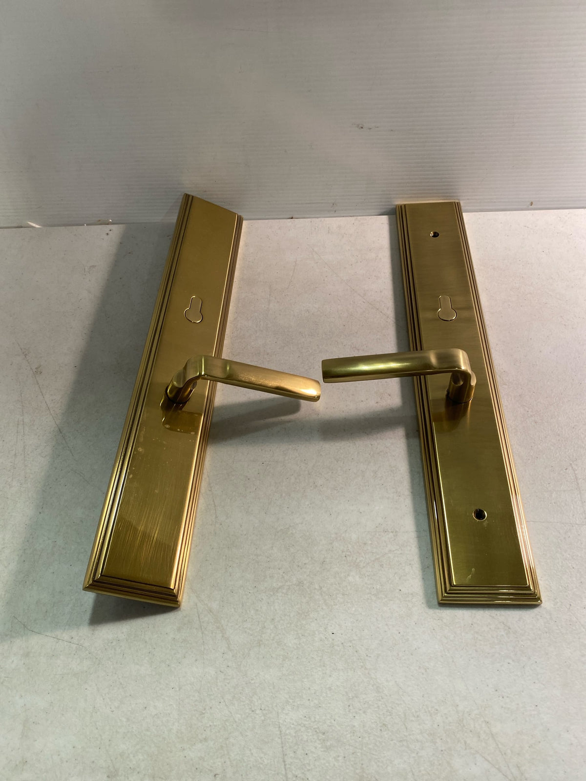 Emtek 1L1M51US7 Brass Modern Door Configuration 5 Keyed Entry Multi Point Trim with European Cylinder Below Handle - French Antique