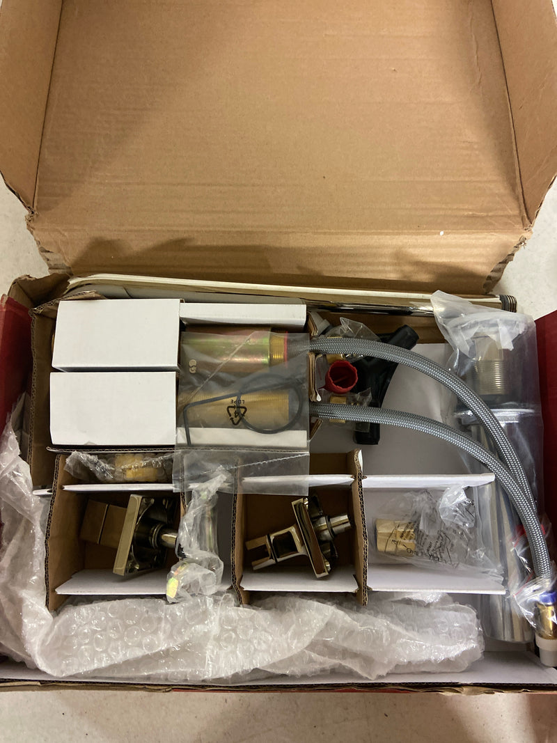 Pfister, LG49-VRV2D, Verve 1.2 GPM Widespread Bathroom Faucet with Pop-Up Drain Assembly and Push & Seal and UltraSeal Technologies - Less Handles, Polished Nickel