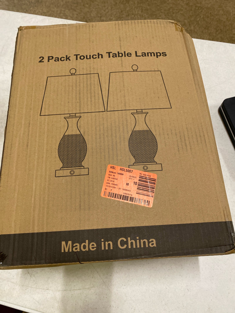 Rottogoon PALP366AB2 26 in. Farmhouse Table Lamps Set of 2, Bedside Touch Lamp with USB C+A Ports White Fabric Shade LED Bulbs Include