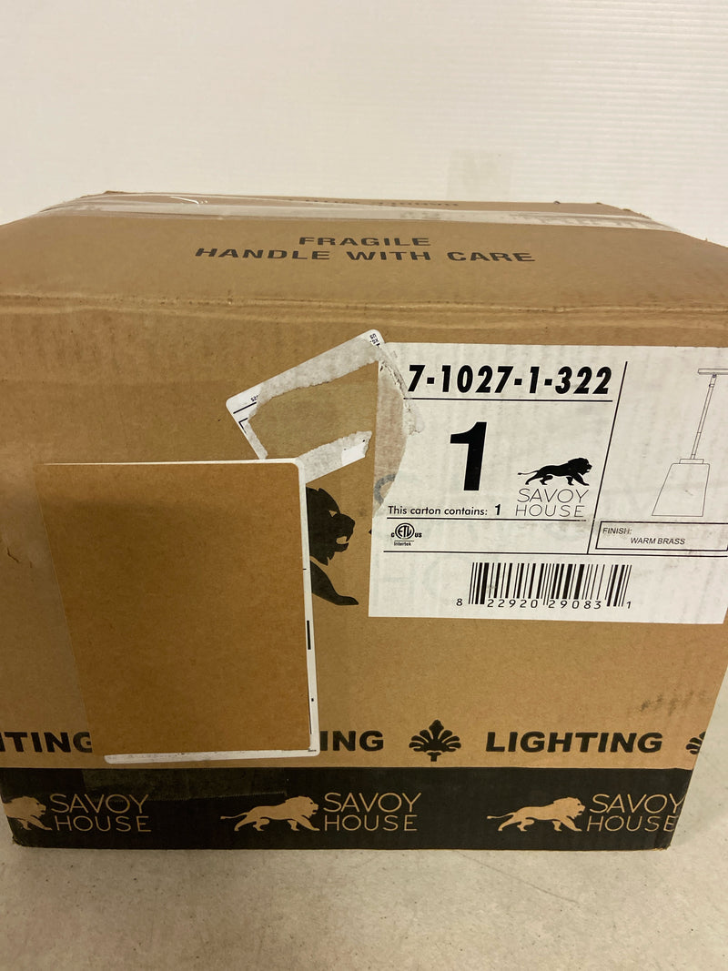 Savoy house 7-1027-1-322 Calhoun 15 in. W x 18 in. H 3-Light Warm Brass Pendant with Clear Glass Shade