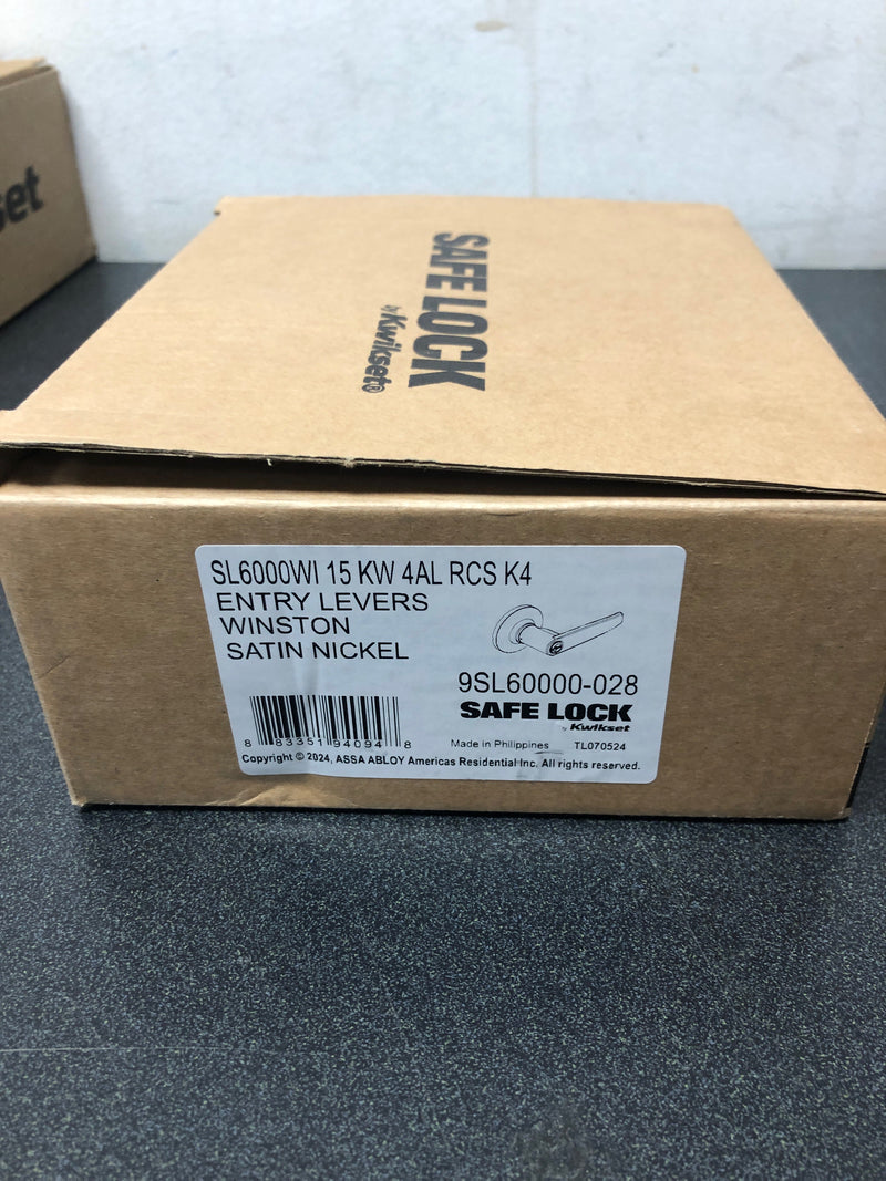 Kwikset SL6000WI Winston Single Cylinder Keyed Entry Door Lever Set with Round Rose from The Safe Lock Collection - Satin Nickel