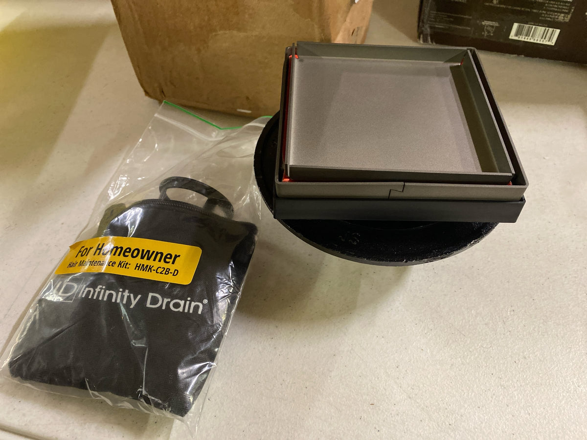 Infinity Drain LTD5-2I GM 5" x 5" LTD 5 Center Drain Kit with Cast Iron Drain Body, 2" Outlet - Gunmetal