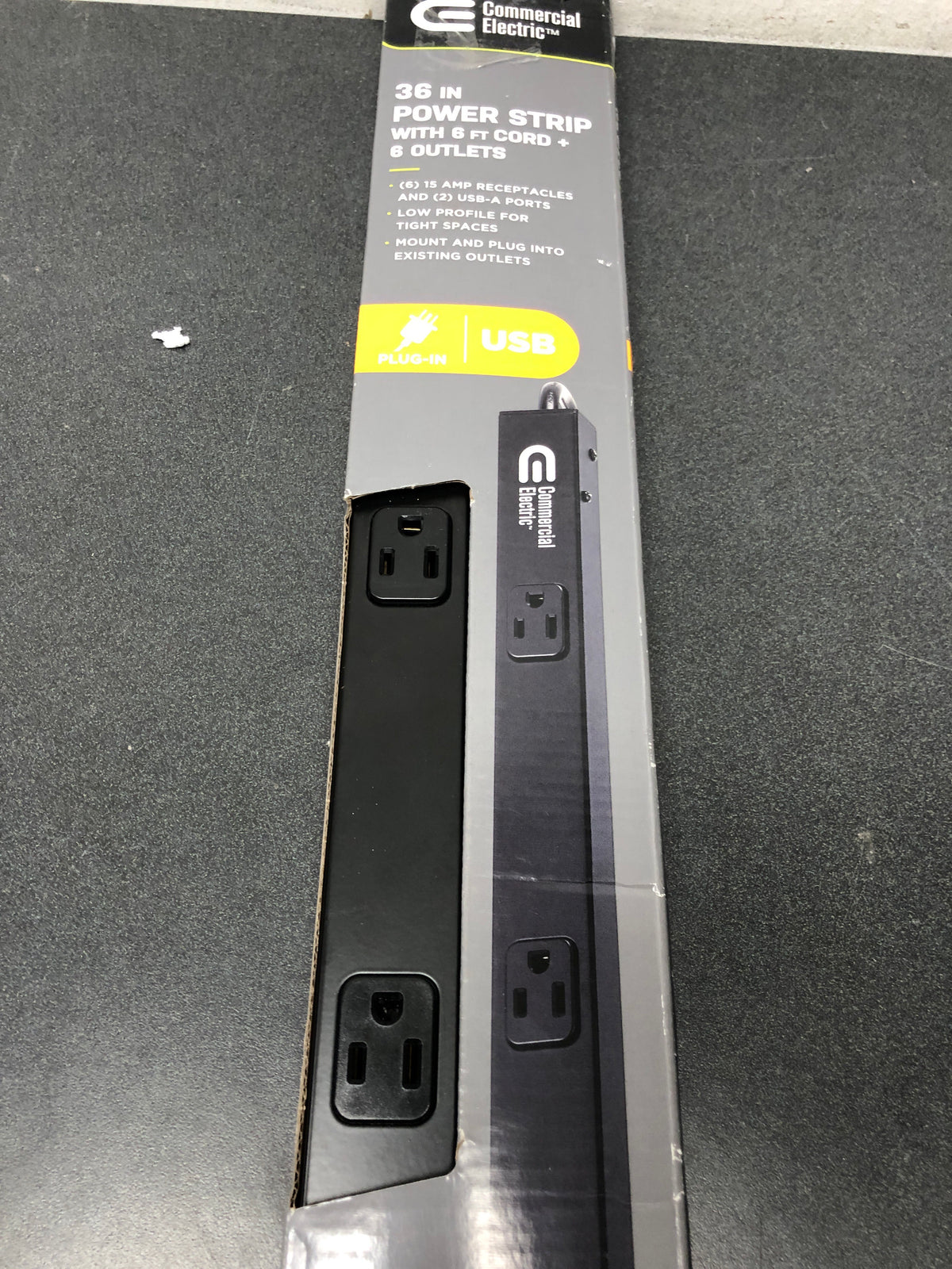 Commercial electric LTS-6Z1320-2U 6-Outlet 2 USB Metal Power Strip, Black