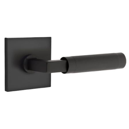 Emtek 5210US19.LSUS19.KNUS19.RH Knurled L-Square Right Handed Privacy Door Lever Set with Square Rose from the SELECT Brass Collection - Flat Black