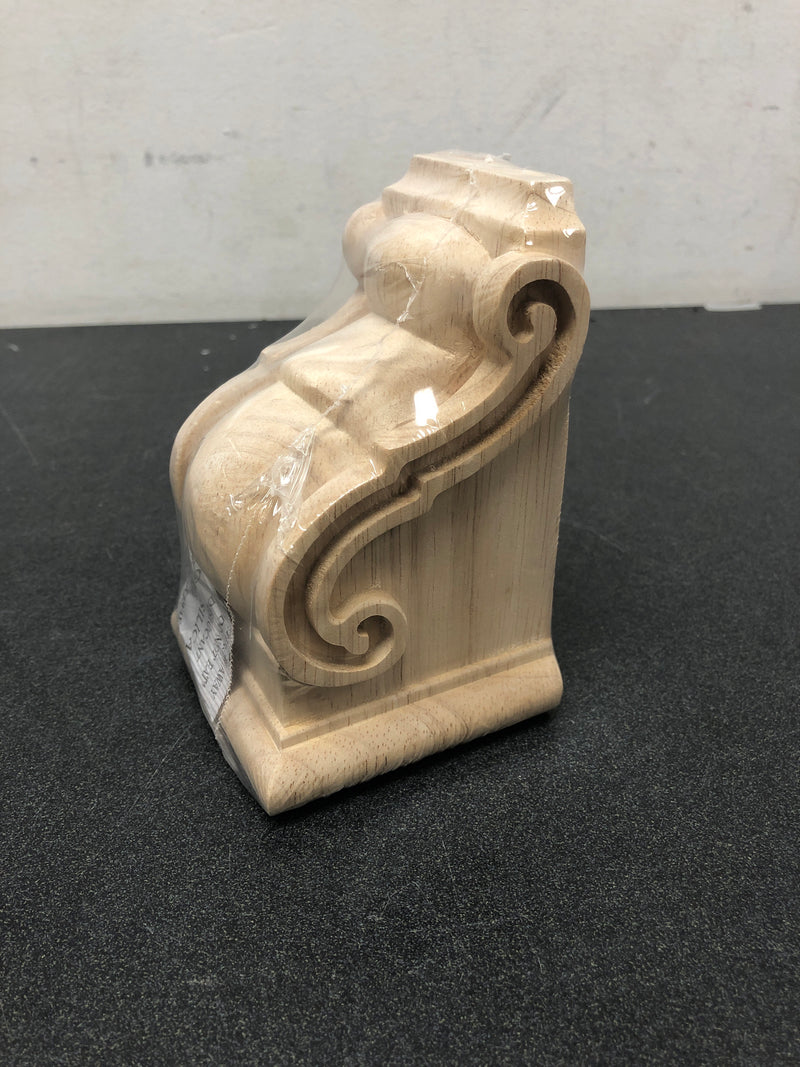 Hardware Resources CORF-5-RW Corbel with Scrolled Styling, 5"H x 3-1/16"D x 3-1/16"W - Natural Rubberwood