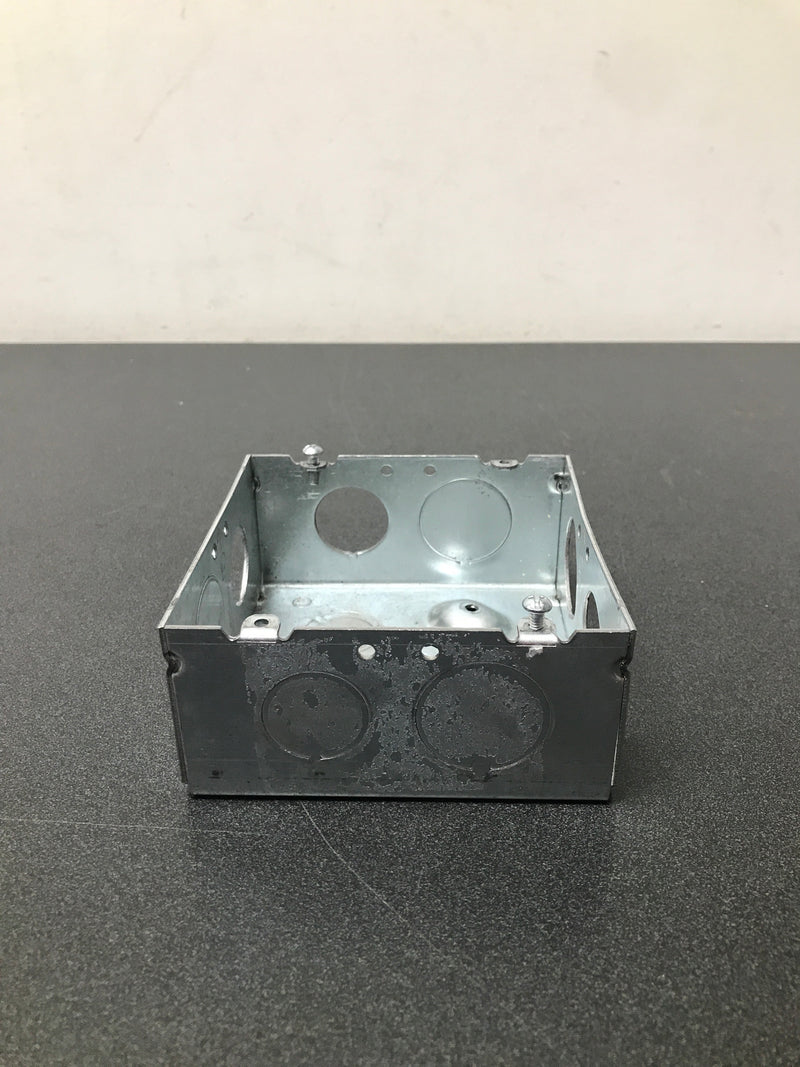 Raco 8265 4-11/16 in. W x 2-1/8 in. D 2-Gang Welded Square Box with One 1/2 in. KO, Four 3/4 in. KO's, Three TKO's, Raised Ground