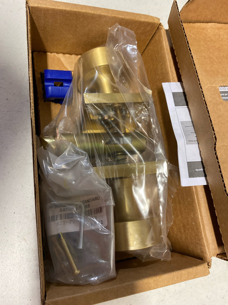 EMTEK Square Rosette Privacy Set with Matching Finish Round Knob - Choice of 7 Finishes - 5210ROUUS4 - Satin Brass (US4)