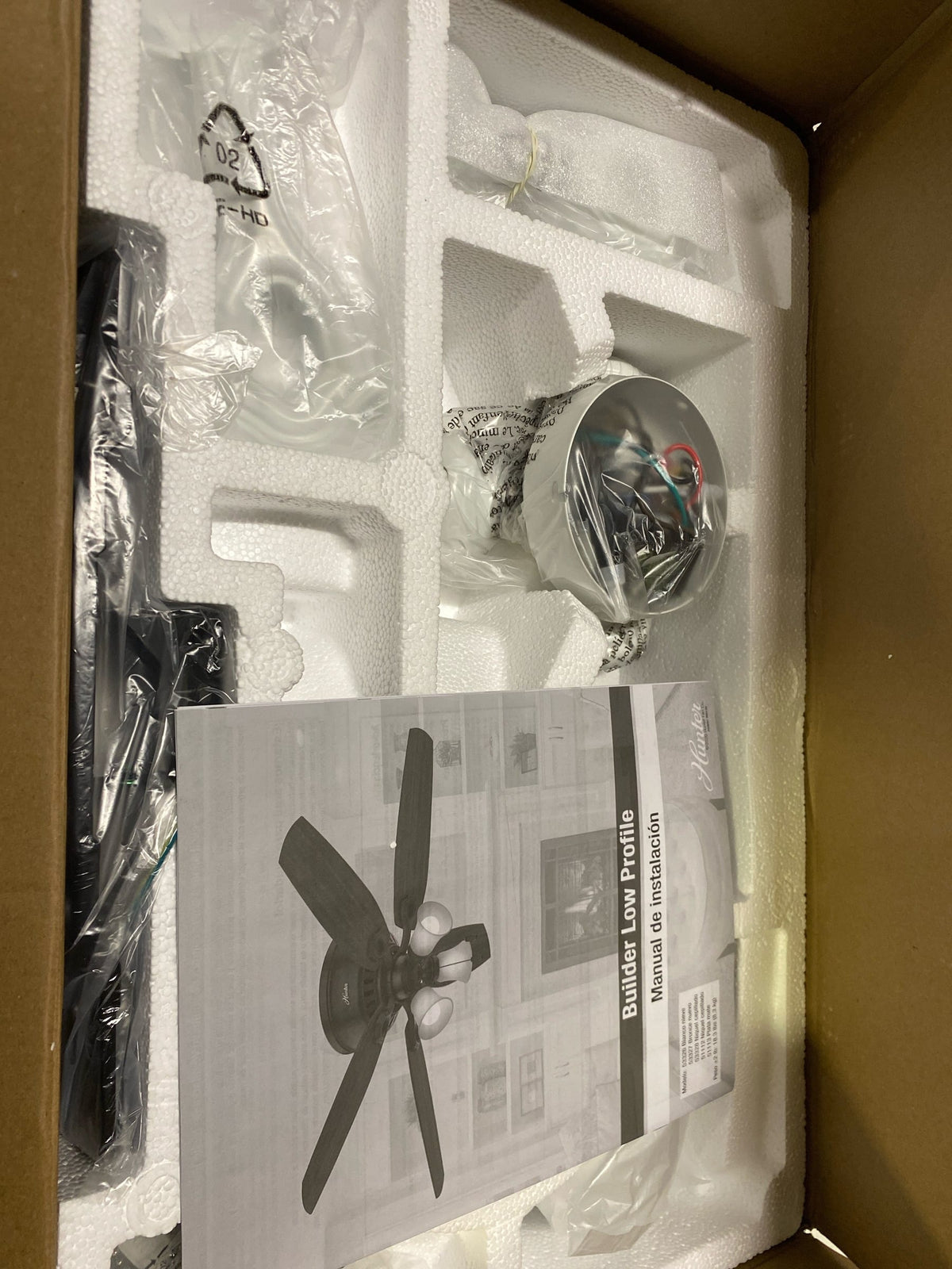 Hunter 53326 52" Hugger Indoor Ceiling Fan - 5 Reversible Blades and LED Light Kit Included - Snow White