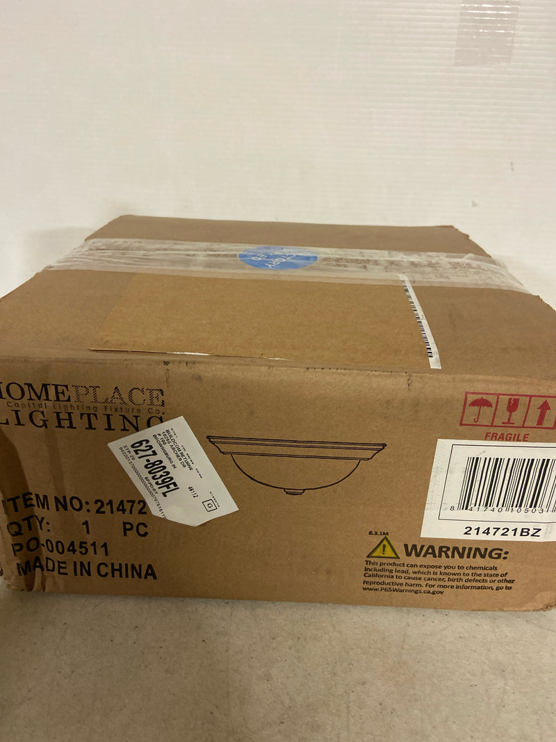 HomePlace Lighting 214721BZ Bates Traditional Soft White Glass Bowl Flush Mount Ceiling Light, 2-Light 120 Total Watts, 5" H x 11" W, Bronze