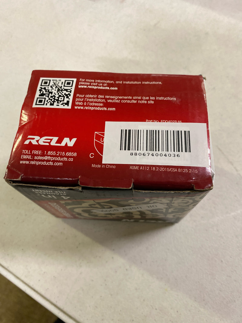 Reln FD0402TLSS 4 in. x 4 in. Stainless Steel Square Shower Drain with Tile Insert Drain Cover