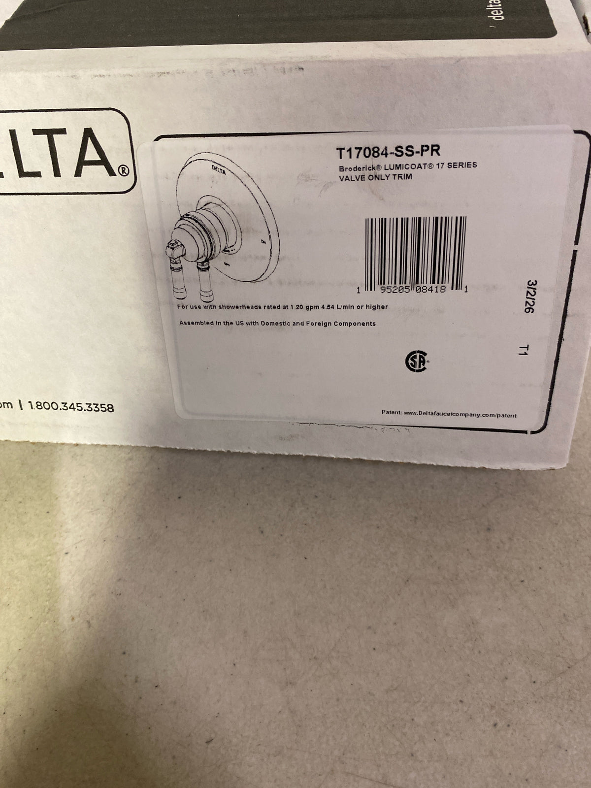 Delta T17084-SS-PR Broderick Monitor 17 Series Dual Function Pressure Balanced Valve Trim Only with Integrated Volume Control - Less Rough-In Valve - Lumicoat Stainless
