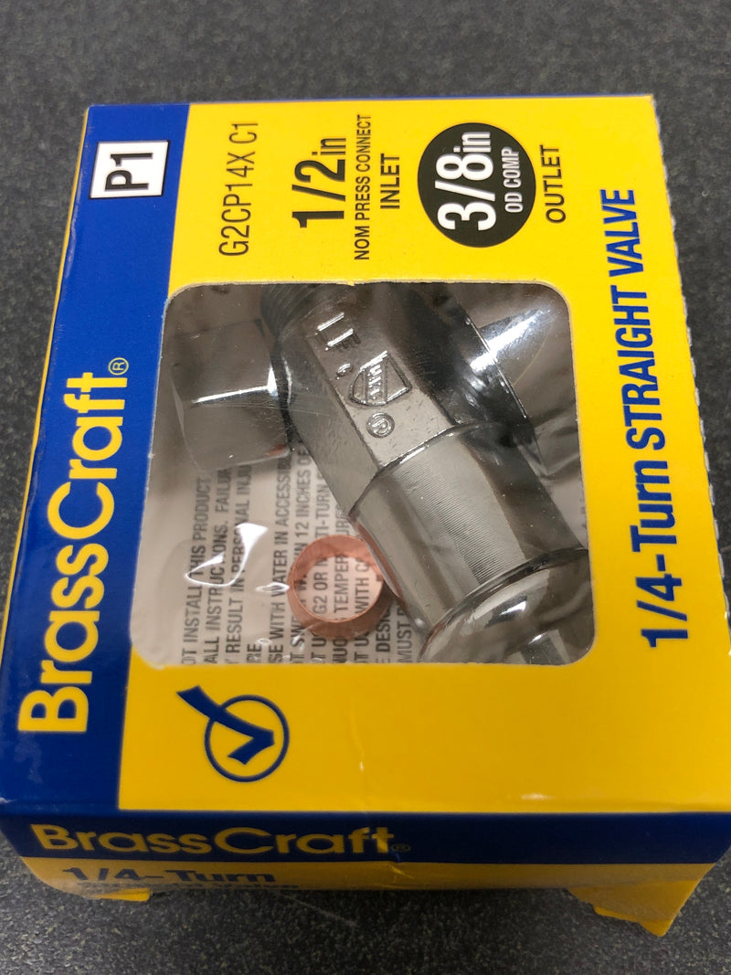 Brasscraft mfg co inc G2CP14X C1 1/2 in. Press Connect Inlet x 3/8 in. Compression Outlet 1/4 Turn Straight Valve