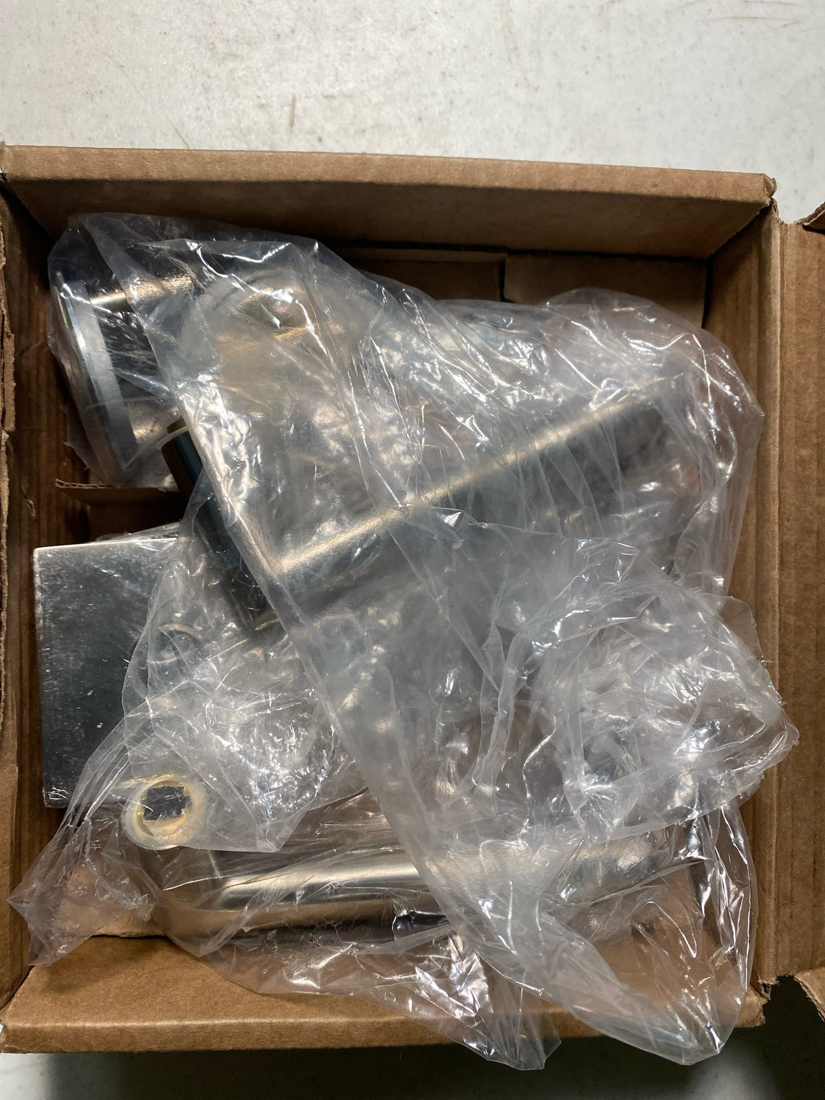 Emtek C5110STUUS15 Stuttgart Passage Door Lever Set with Square Rose and CF Mechanism from the Brass Modern Collection - Satin Nickel