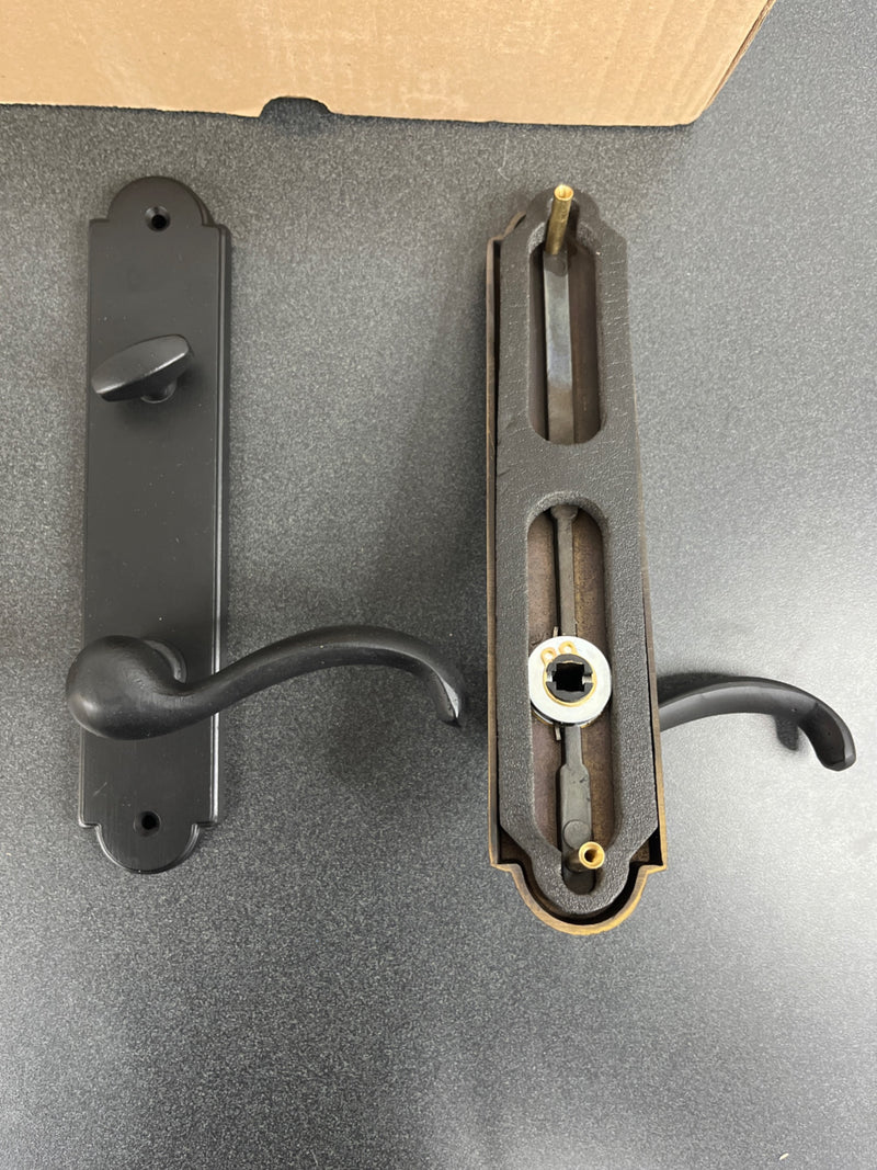 Emtek 1323US19 Sandcast Bronze Door Configuration 3 Thumbturn Multi Point Arched Trim Lever Set with American Cylinder Above Handle - Flat Black