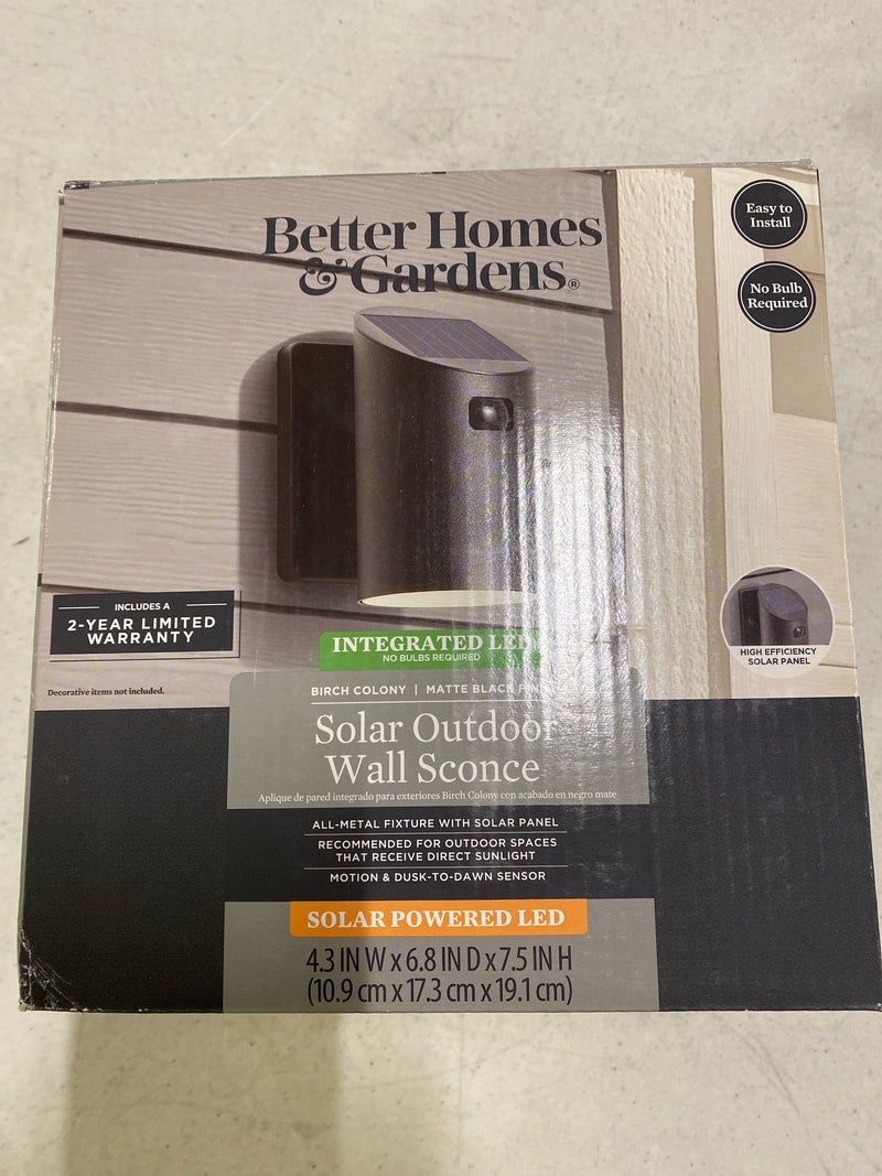 Better Homes & Gardens LED Solar Dusk to Dawn Motion Sensor Sconce Light, Black, Metal, 200 Lumens