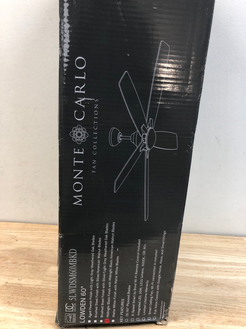 Generation Lighting 5LWDSM60MBKD Lowden Smart 60" 5 Blade Smart LED Indoor Ceiling Fan with Remote Control - Midnight Black