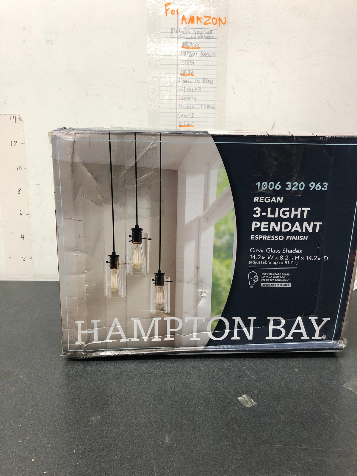 Hampton bay HD4969C Regan 3-Light Espresso Pendant Hanging Light with Clear Glass Shades, Industrial Kitchen Pendant Lighting