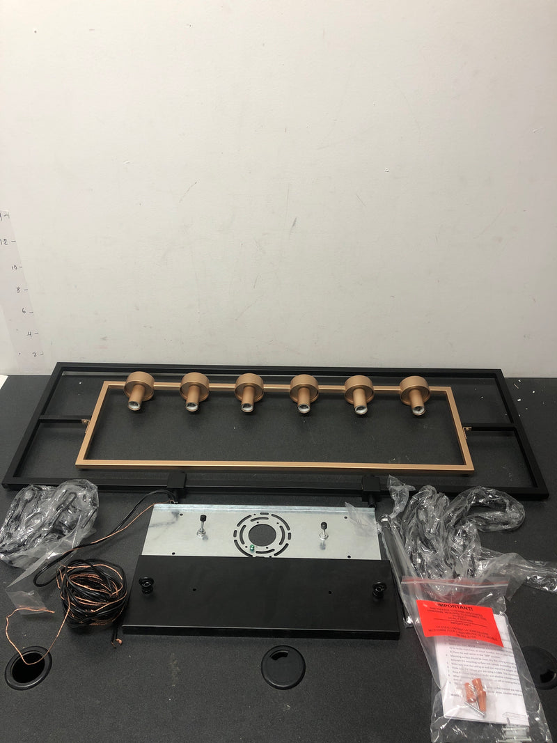 Uolfin 628S7NBMNZU3975 Modern Black & Brass Large Linear Chandelier Light 37.4 in. 6-Light Island Chandelier Light with Clear Glass Shades