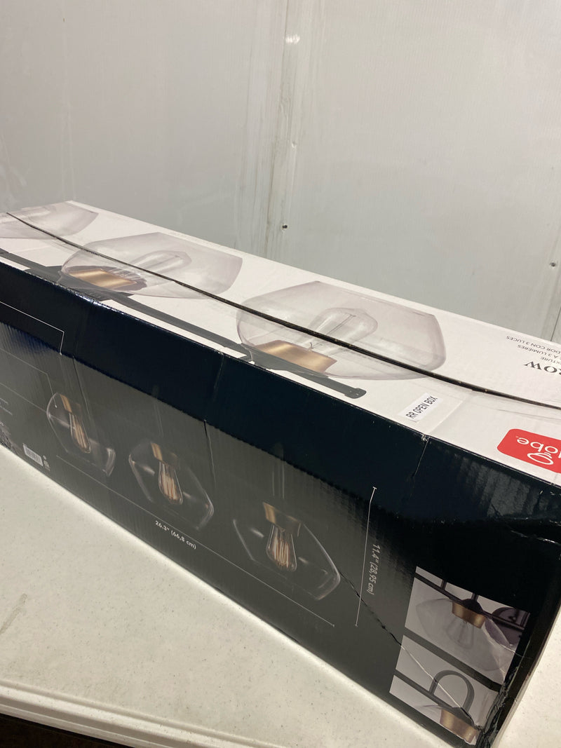 Globe electric 51853 Harrow 26.3 in. 3-Light Dark Bronze Vanity Light with Antique Brass Accents and Clear Glass Shades for Bathroom