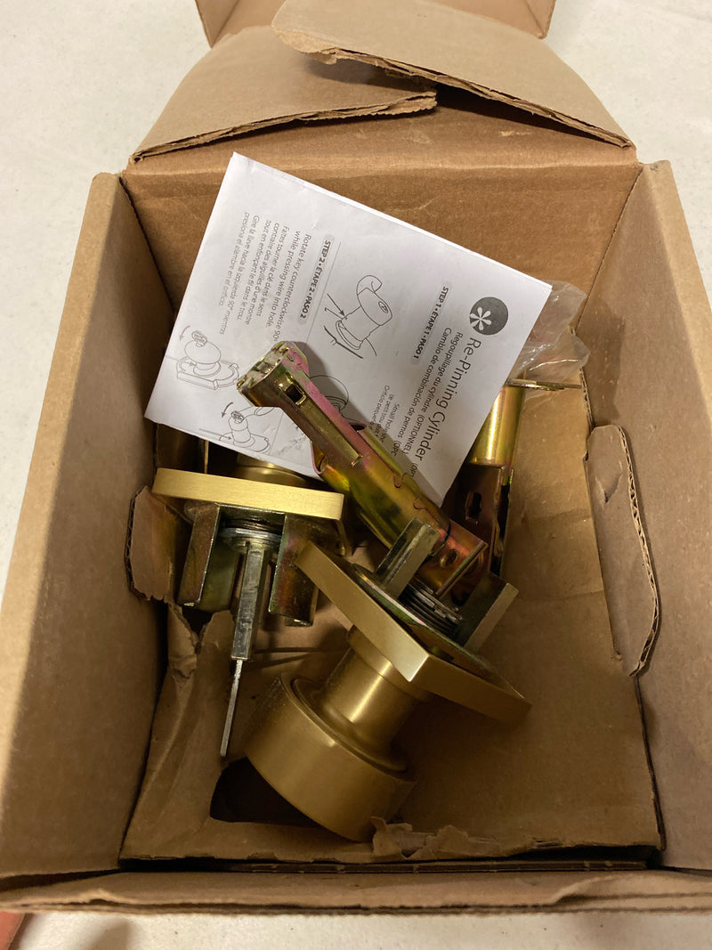 Emtek 5122ROUUS4 Round Knobset Single Cylinder Keyed Entry Door Knob Set with Square Rose - Satin Brass