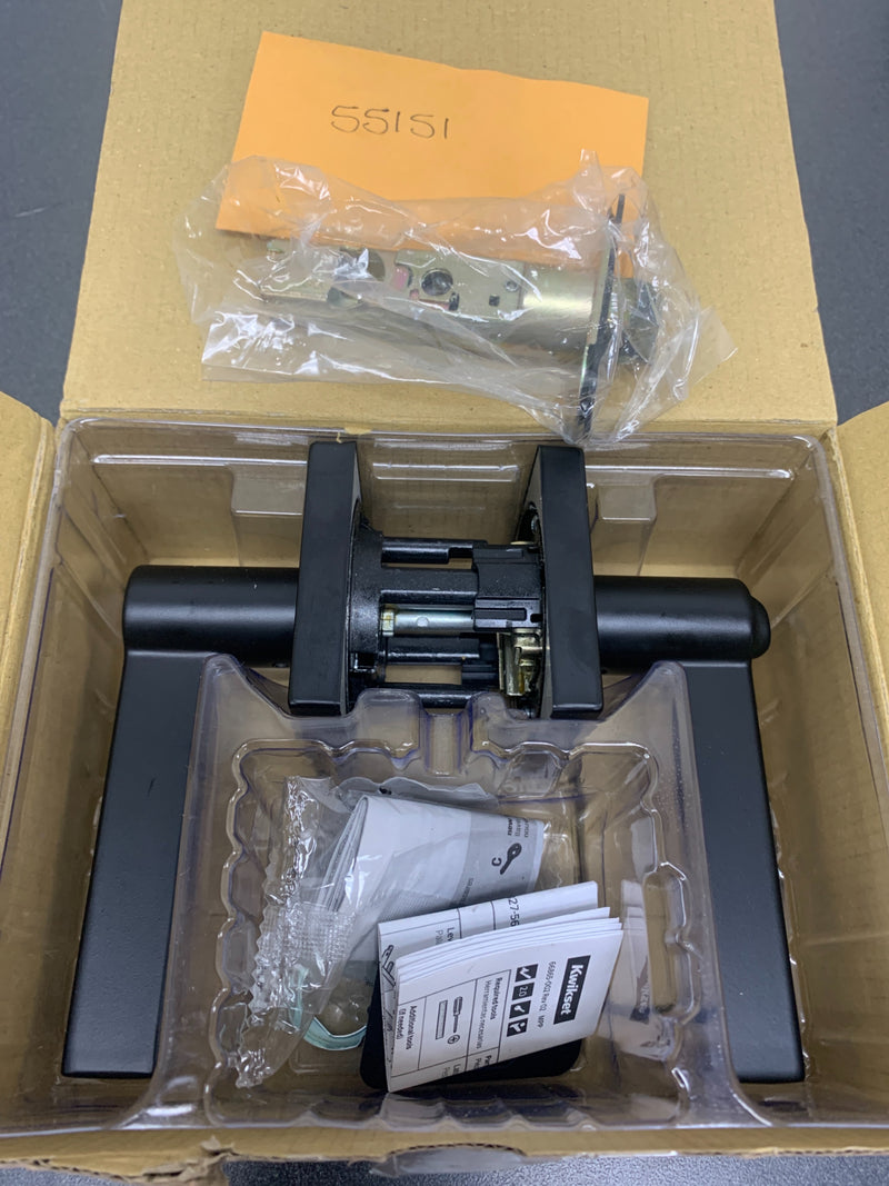 Kwikset 740HFLSQT-514S Halifax Single Cylinder Keyed Entry Door Lever Set with Square Rose and SmartKey - Matte Black