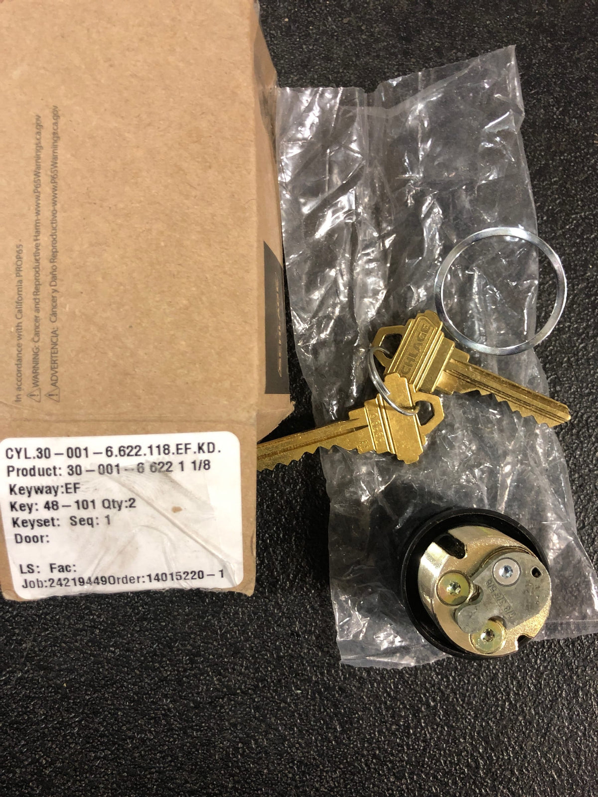 Schlage 30-001 F 118 622 Commercial 30-001 1-1/8" 6-Pin Mortise Cylinder, L Cam, Compression Ring & Spring Flat Black Coated