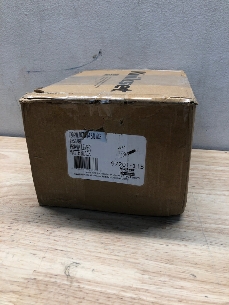 Kwikset Prava Interior Passage Door Knurled Handle, Lever for Closet and Hallway Doors, Reversible Non-Locking Handle Lever, Matte Black, with Microban Protection