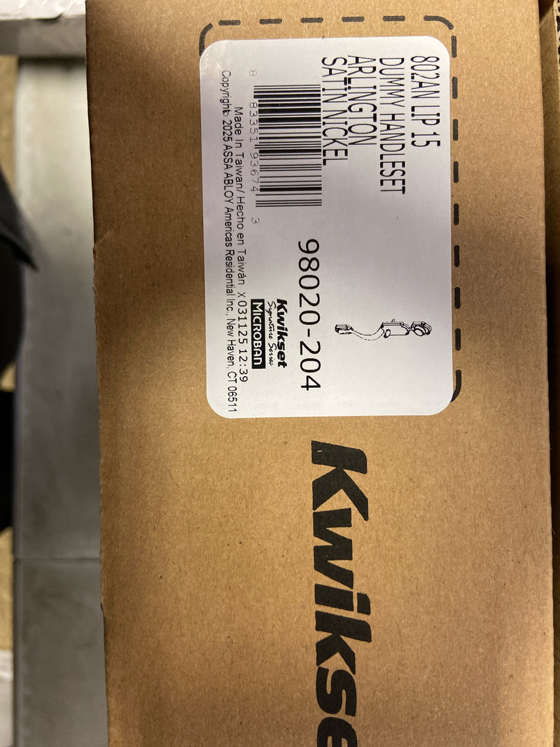Kwikset 802ANLIP-15 Signature Series Arlington Dummy Handleset - Exterior Only - Satin Nickel