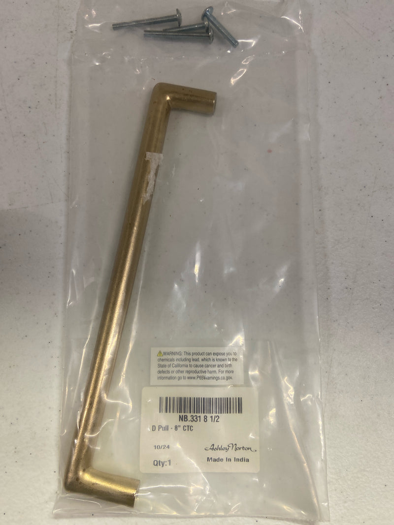 Ashley Norton NB.331 8 1/2 Classic D 8" Center to Center Luxury Solid Bronze Cabinet Handle / Drawer Pull - Natural Bronze