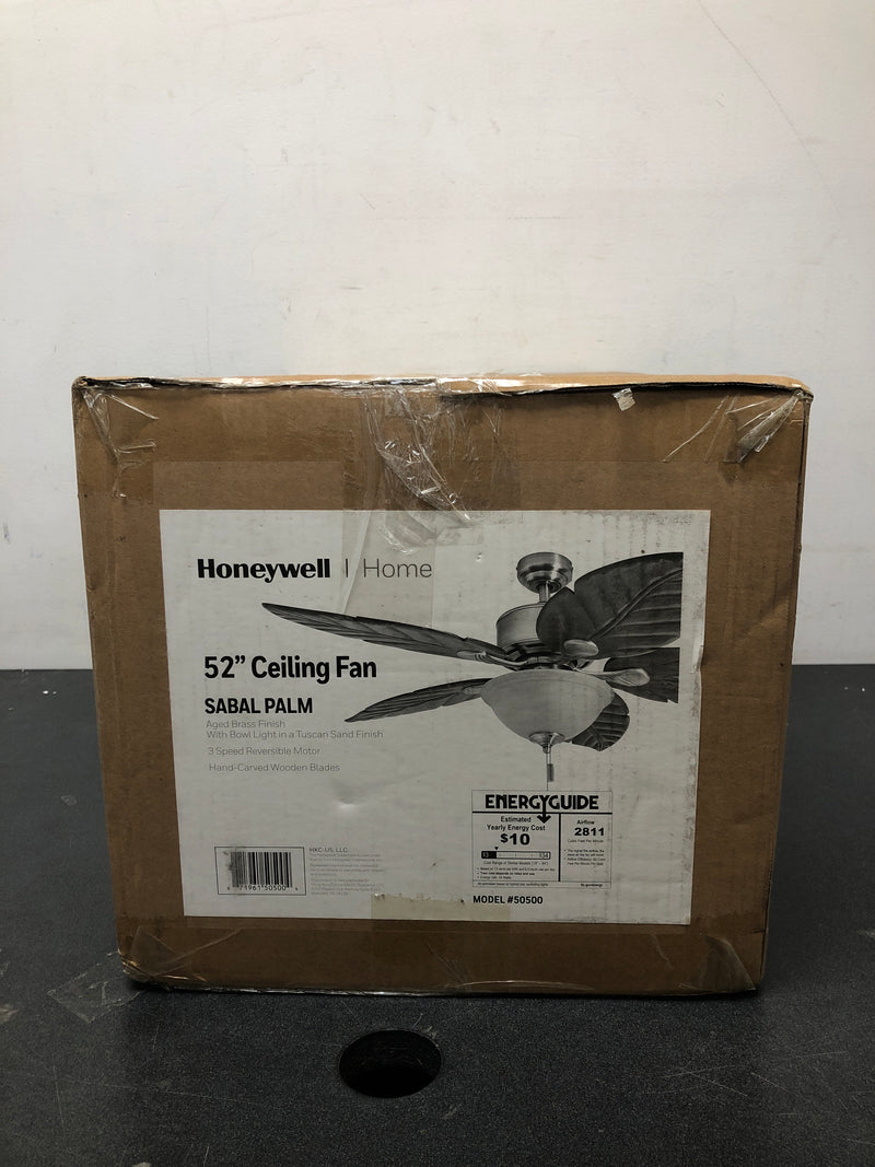 Honeywell Ceiling Fans 50500-36 Sabal Palm 52" 5 Blade Indoor LED Ceiling Fan - Aged Brass