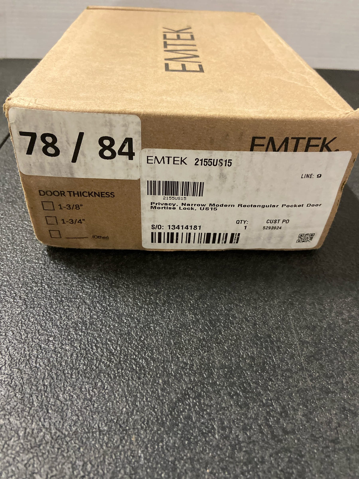 Emtek 2155US19US15 Narrow Modern Rectangular 7-1/4" Tall Privacy Pocket Door Lock - Flat Black / Satin Nickel