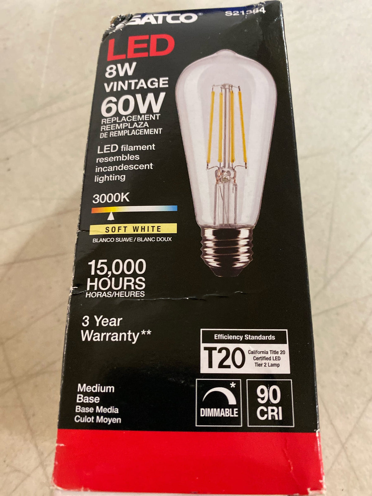 Satco 8 Watt ST19 LED - Clear - Medium base - 90 CRI - 3000K - 120 Volt