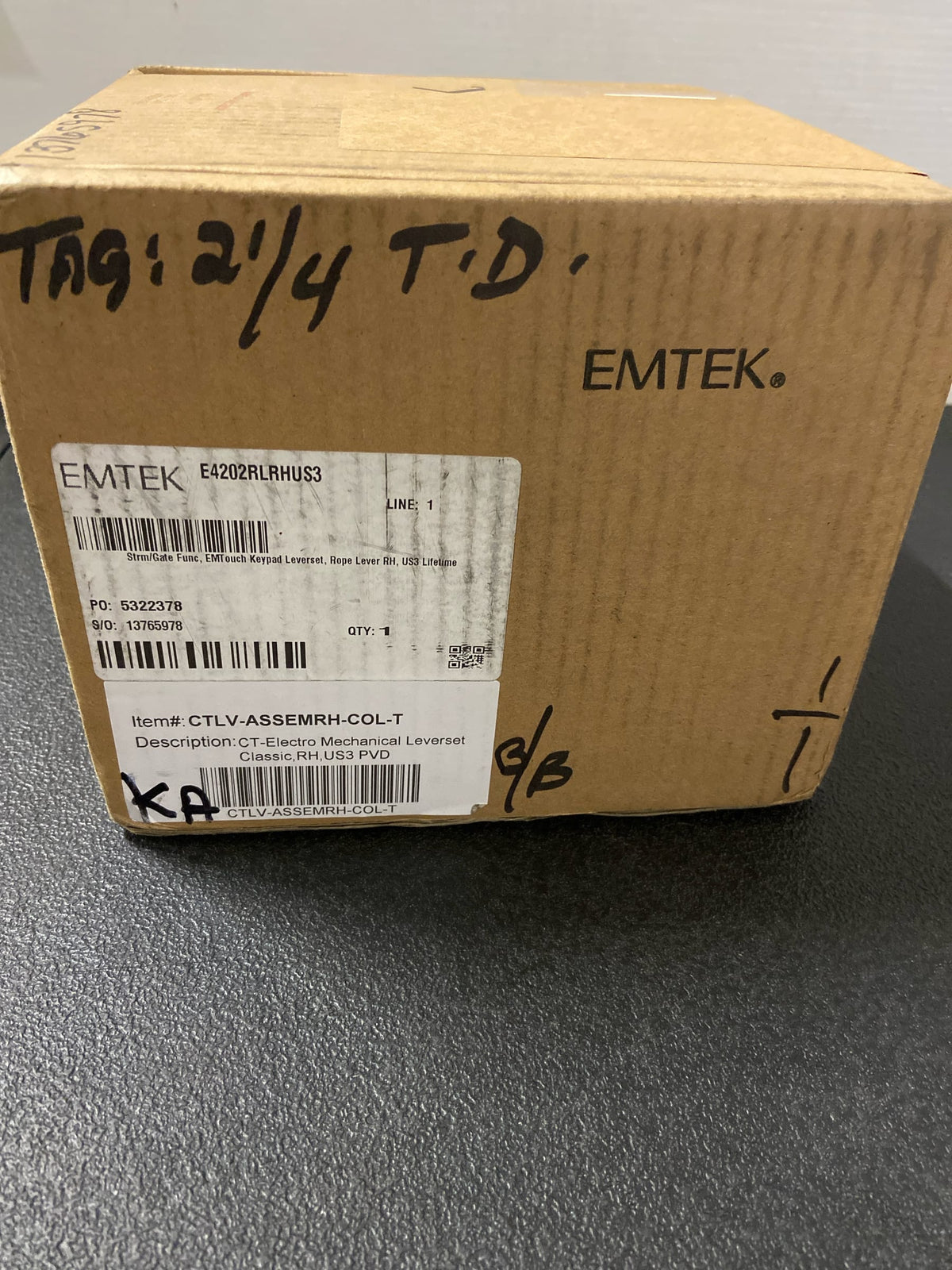 Emtek E4202RLRHUS3 Strm/Gate Func, EMTouch Keypd Lvrset, Rope Lvr RH, US3