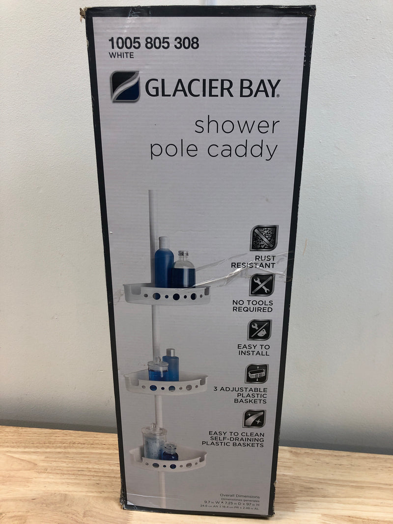 Glacier bay 2172WWHD 3-Tier Tension Corner Pole Shower Caddy in White