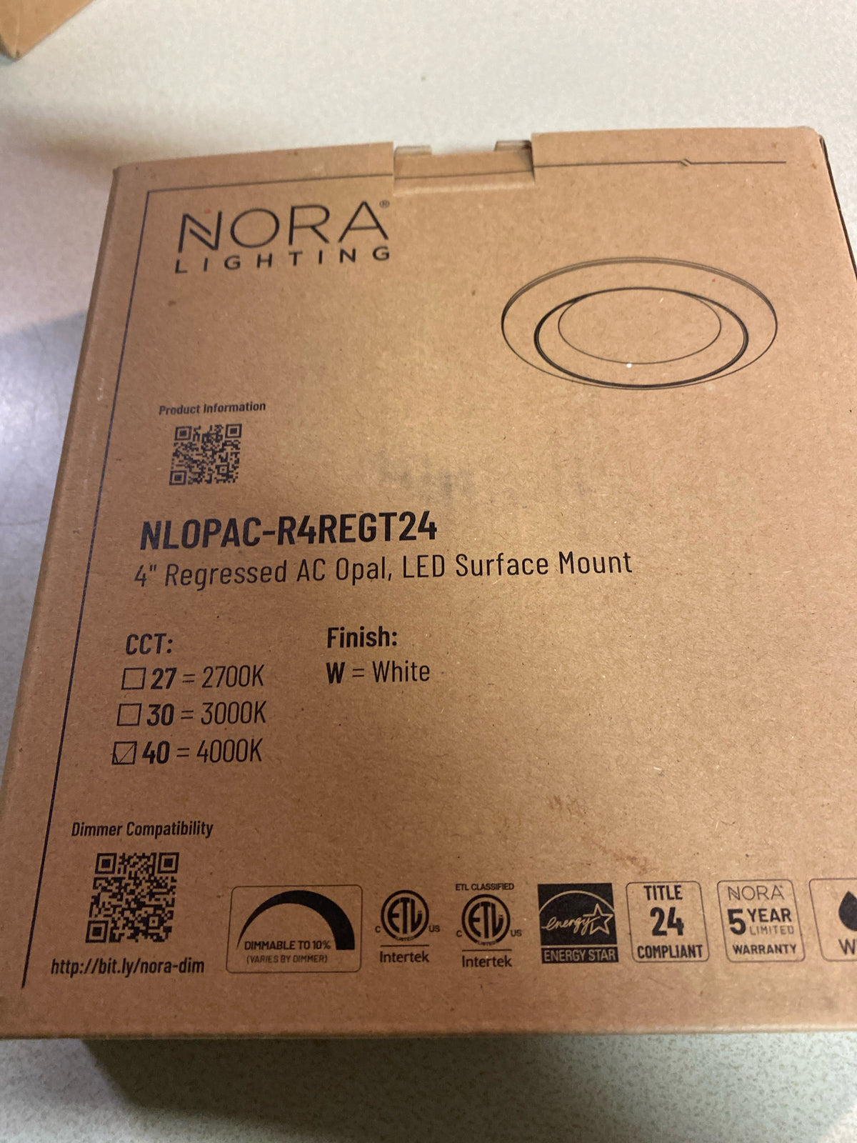 Nora Lighting NLOPAC-R4REGT2440W Opal 6" Wide 4000K LED Flush Mount Ceiling Fixture - White