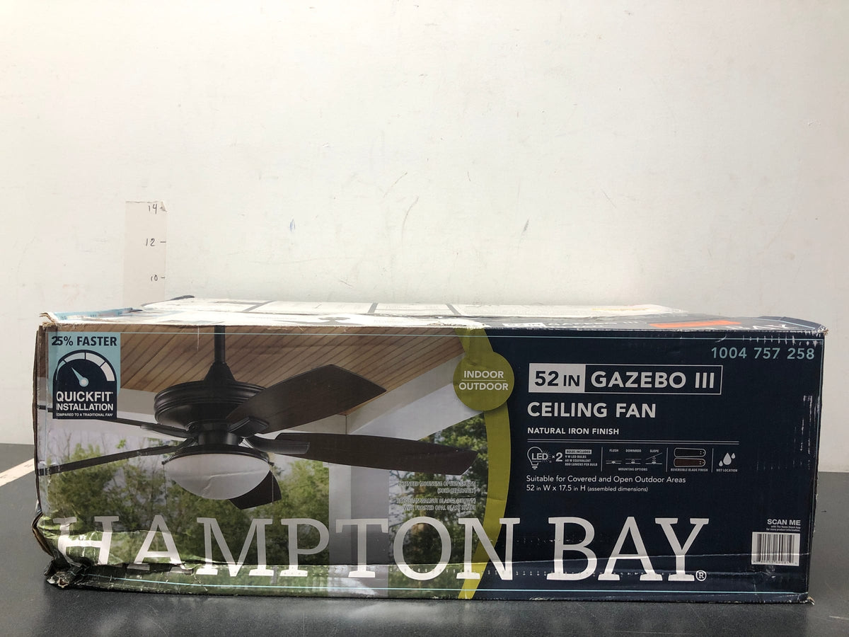 Hampton bay YG836A-NI Gazebo III 52 in. Indoor/Outdoor Wet Rated Natural Iron Ceiling Fan with LED Bulbs Included