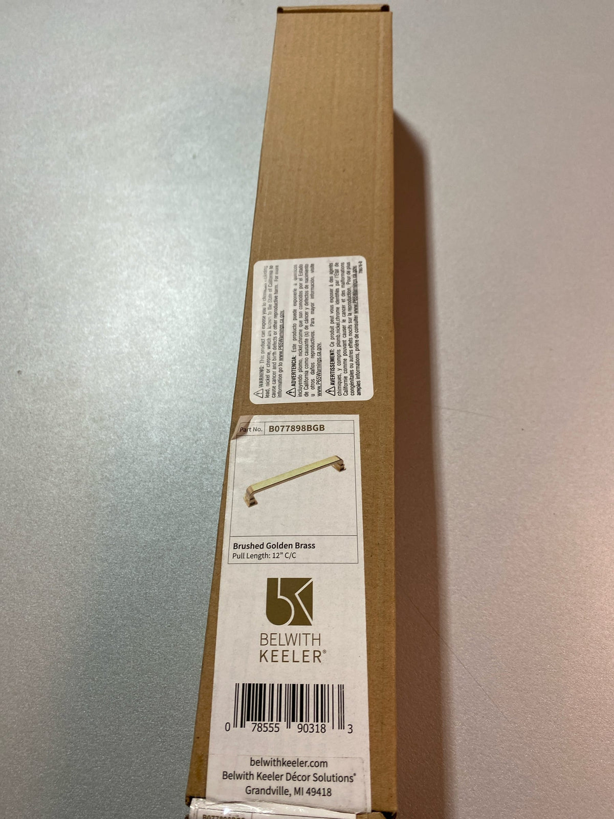 Belwith Keeler B077898BGB Brighton 12" Center to Center Square Appliance Handle / Appliance Pull - Brushed Golden Brass