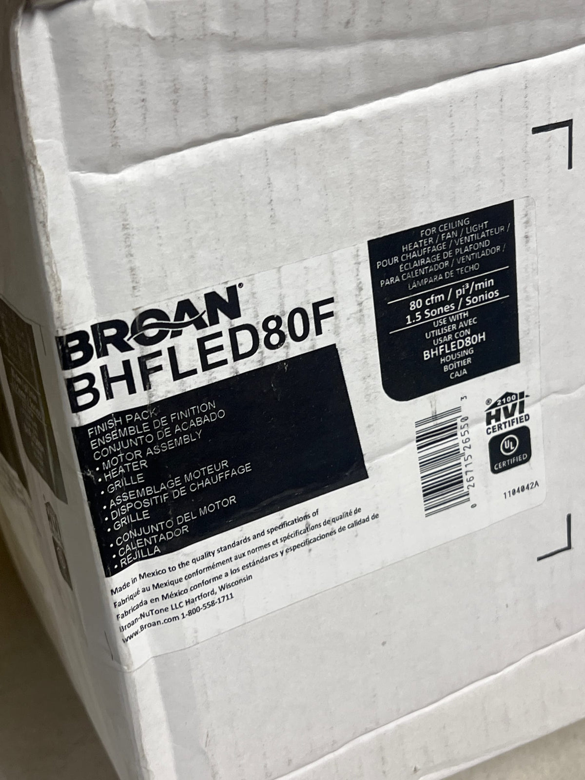 Broan BHFLED80F PowerHeat 80 CFM 1.5 Sone Exhaust Fan with Heater Light Finish Project Pack - White