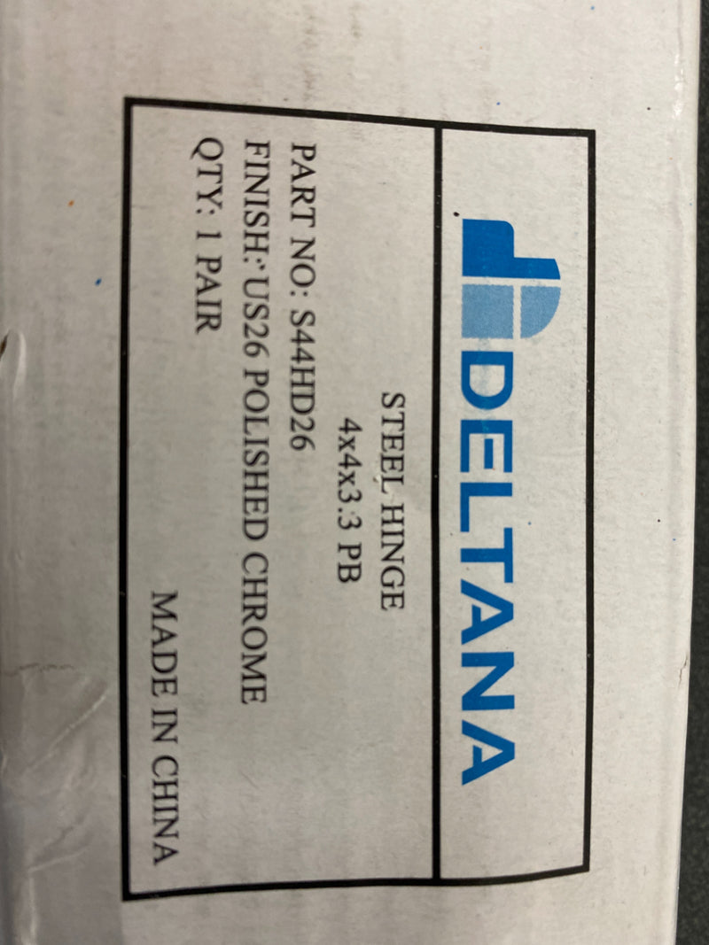 Deltana S44HD26 4" x 4" Square Corner Plain Bearing Mortise Hinge - Pair - Polished Chrome